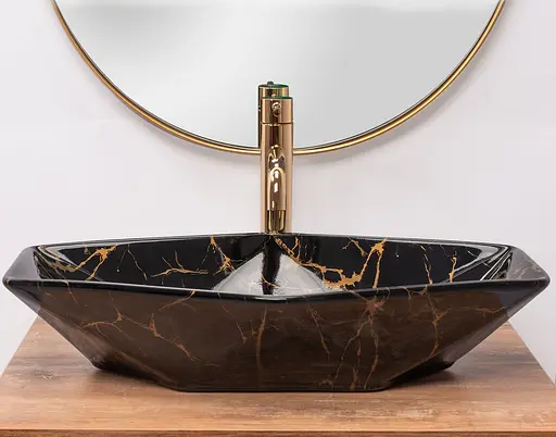 Умивальник Rea Vegas black marble shiny накладний чорний REA-U5603, Чорний - фото 4