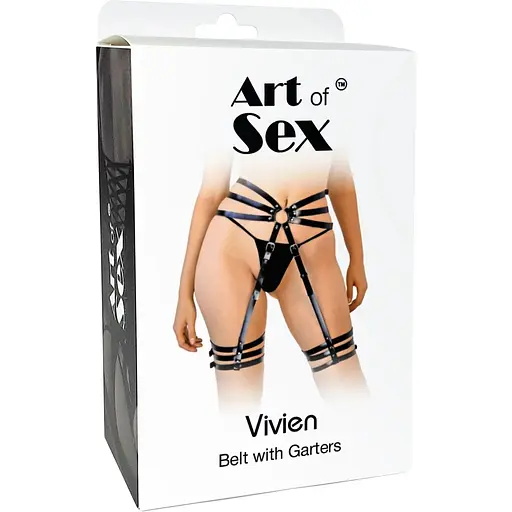 Сексуальные кожаные гартеры с поясом Art of Sex - Vivien, размер XS-M, цвет черный - фото 5