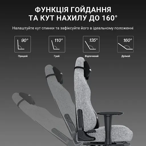 Ігрове крісло Anda Seat Luna Pro Gray Fabric Size L (AD18T-44-G-F) - фото 10