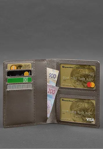 Кожаная обложка-органайзер для документов 6.1 темно-бежевый краст - фото 4