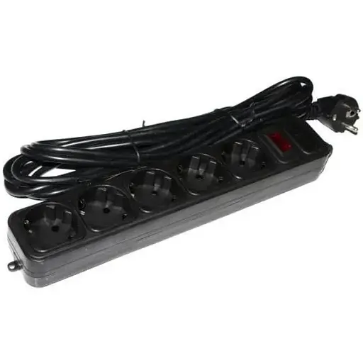 Фильтр сетевой Gembird, 5 розеток, 4.5 м, черный, 10А, до 2.2 кВт, выключатель, заземление, 3x0.75 мм² (SPG5-G-15B) - фото 1