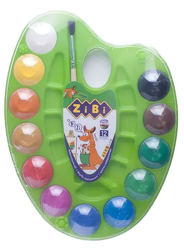 Фарби акварельні на палітрі, 12 кольорів, натуральний пензель, салатовий