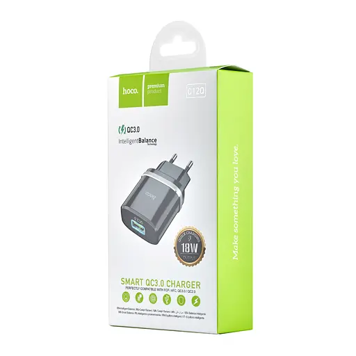 Сетевое зарядное устройство Hoco C12Q Smart QC3.0 charger (EU) Черный - фото 2