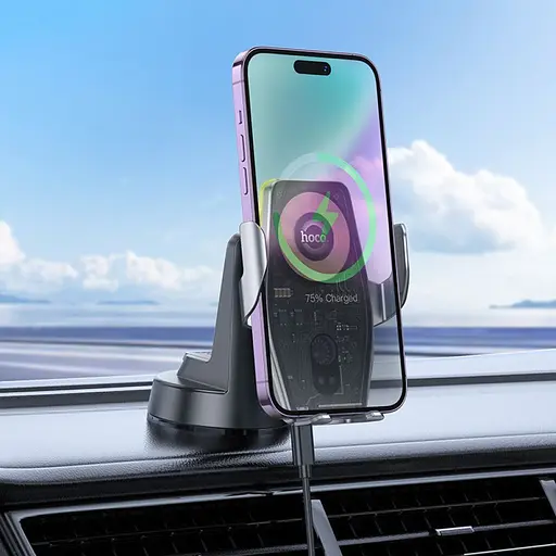 Автодержатель с беспроводной зарядкой Hoco HW27 Traveler Black Metal Gray [151326] - фото 9