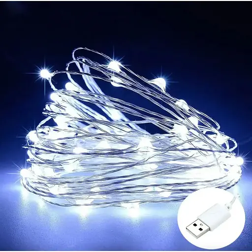 Светодиодная гирлянда нить OK Led капля росы 20м 200led от USB от павербанка белый White юсб