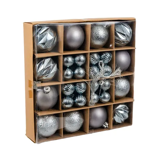 Елочные шарики Chomik пластиковые серебристые 3/6 см 44 шт. (GIF7726)