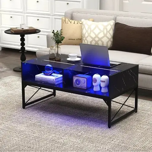 Журнальный стол Costway Moderne с подсветкой черный - фото 2