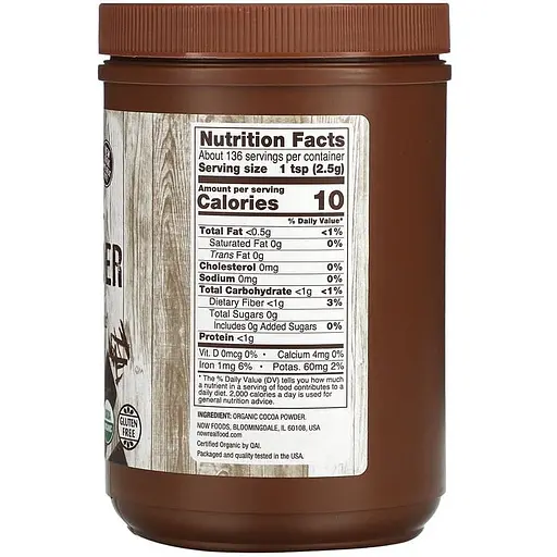 Порошок какао Now Foods Real Food Cocoa Powder органічний 340 г - фото 2