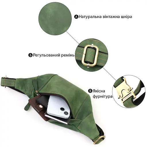 Модна сумка-бананка для чоловіків із натуральної вінтажної шкіри SHVIGEL 34х12х4 см sum0027451 - фото 4