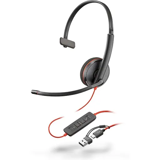 Гарнитура Poly компьютерная моно On-ear Blackwire 3210 USB-A USB-C однонаправленная черная