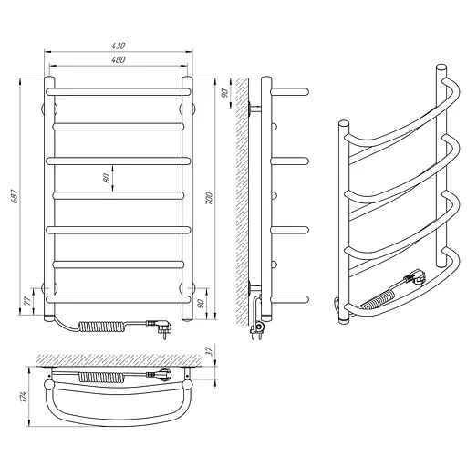 Электрический полотенцесушитель Laris Евромикс П7 400x700 Э сенсор S3 левый 73207678, Хром, Левое, Электронный - фото 6