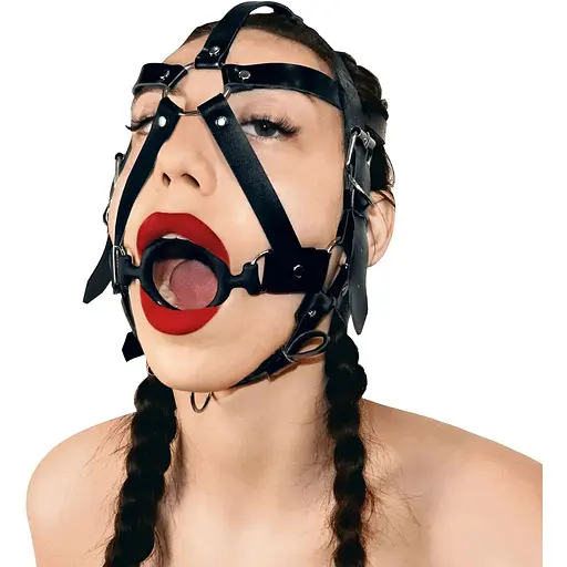 Кляп-маска с силиконовым кольцом Art of Sex - Tamer, Натуральная кожа, цвет Черный - фото 2