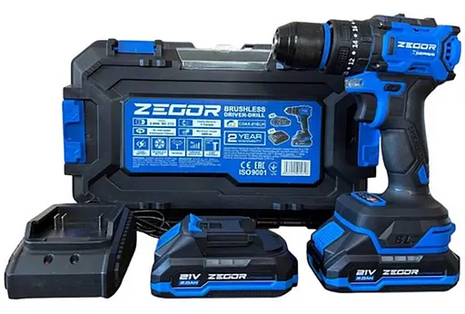 Шуруповерт ударный аккумуляторный бесщеточный Zegor CDAX-21BLH/21В/2 скорости/2 батареи 21В 2Ач/реверс/подсветка/кейс - фото 2