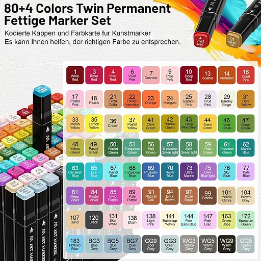 Набор флоровых ручек Aomees 80 + 4 цвета, постоянные маркеры на спиртовой основе, граффити-карандаши, масляные маркеры (80 шт.) - фото 2