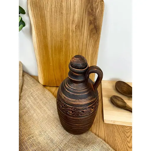 Пляшка 1.5 літра керамічна (глиняна) різьблена з ручкою декор - фото 2