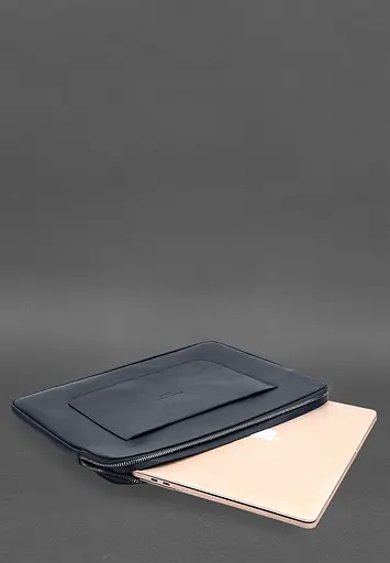 Кожаный чехол BlankNote для ноутбука на молнии с хлястиком и карманом Синий - фото 5