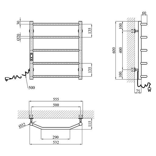 Полотенцесушитель электрический Kroner KRP Diva EL600x500-5 (CV036320) - фото 6