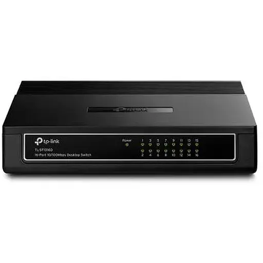Коммутатор TP-LINK TL-SF1016D, Black, 16-портовый, 10/100 Мбит/с, неуправляемый, пластиковый корпус