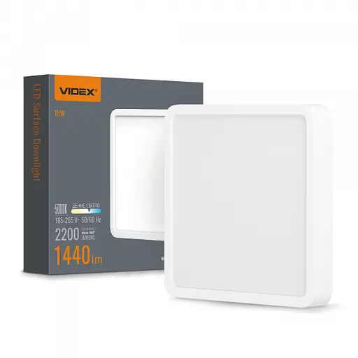 LED Світильник накладний квадрат VIDEX 18W 5000K White - фото 1