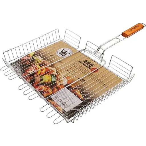 Решетка для барбекю Zauberg металлическая с деревянной ручкой 58x34x26x5.5 см (BC026F)