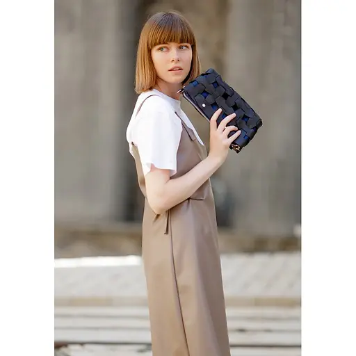 Шкіряна плетена жіноча сумка Пазл S синя Crazy Horse - фото 7