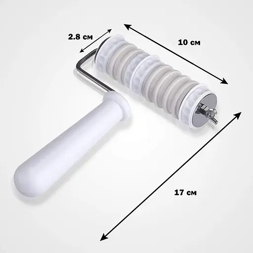 Валик для нарезки полос и декора мастики марципана теста кондитерский пластиковый со сменными насадками 17 см, Kitchen Master Белый 85828 - фото 6