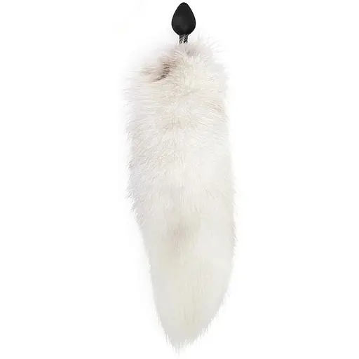 Силіконова анальна пробка Art of Sex з хвостом із натурального хутра Size M White fox - фото 2