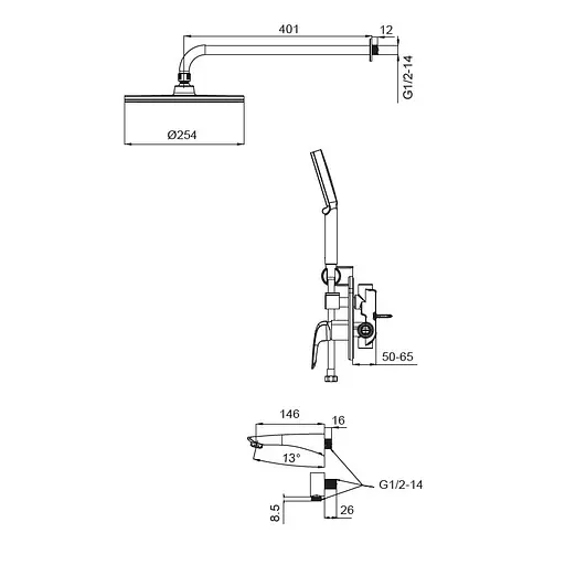 Душова система прихованого монтажу Koer KB-64008-05 KR3477, Чорний матовий - фото 2