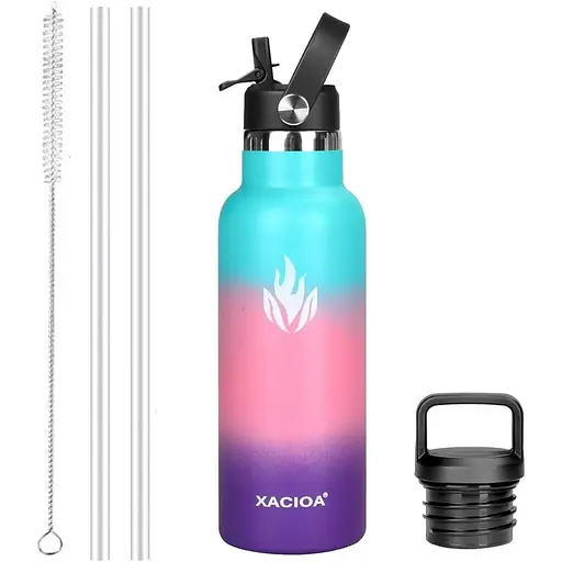 Пляшка для води з нержавіючої сталі XACIOA із соломою - для гарячих/холодних напоїв 1000мл Вакуумна ізольована герметична