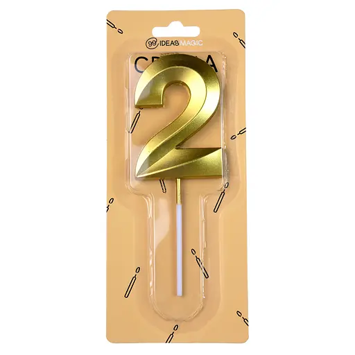 Свеча-цифра 2 золотистая металлик 7 см