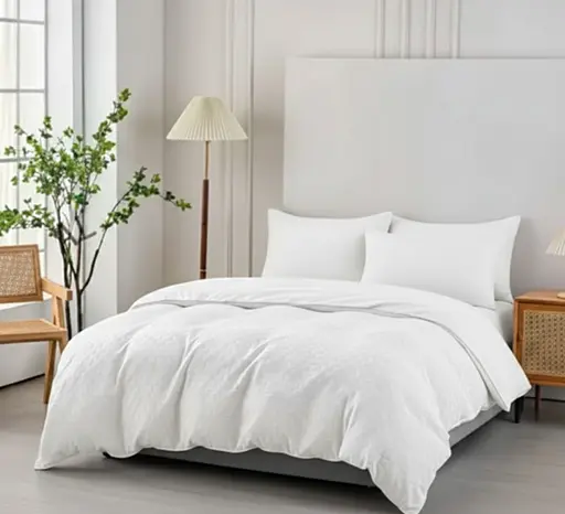 Комбинированное муслиновое постельное белье Primavara в цвете Белый Евро с простыней на резинке - фото 1