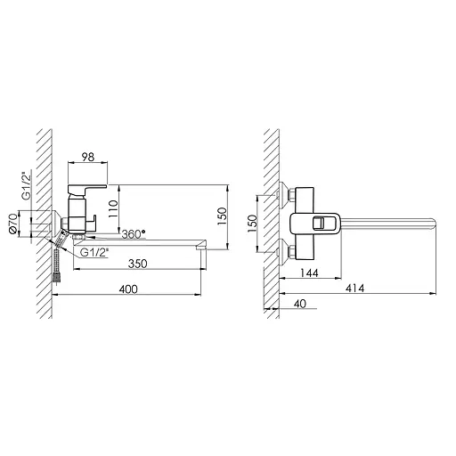 Смеситель для ванны Lidz Wawel 005 с поворотным изливом (c душевым гарнитуром) (k35) LDWAW005CRM45389 Chrome - фото 2