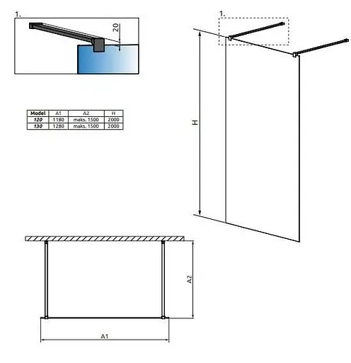 Душова перегородка Radaway Modo New Black I Frame 130 см профіль чорний 388134-54-58 - фото 2