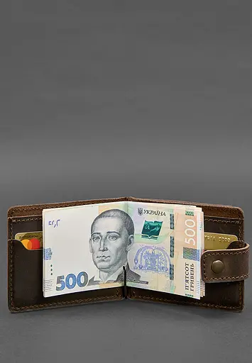 Кожаное портмоне 13.1 зажим с хлястиком темно-коричневое Crazy Horse - фото 6