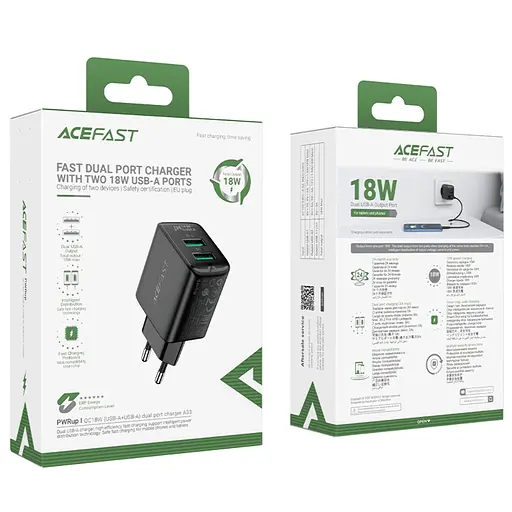 Сетевое зарядное устройство для Acefast A33 2 USB QC 18W черный - фото 6