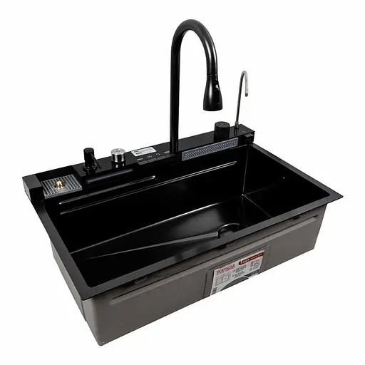 Кухонна мийка CM 75x46C PVD чорна Platinum Handmade Водоспад (декор), Decor - фото 8