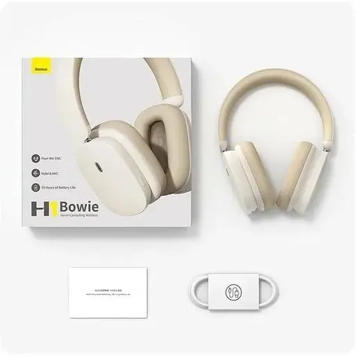 Беспроводные наушники Baseus Bowie H1i Noise-Cancellation Wireless Headphones полноразмерные белые - фото 6