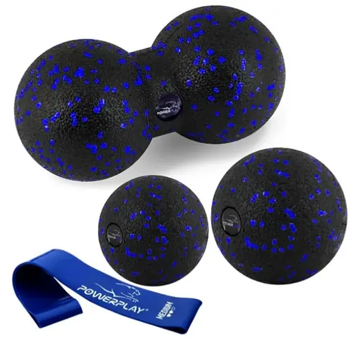 Набір для масажу та йоги PowerPlay PP_4092 EPP (Комплект з 3 штук) Blue + гумка 7,5 кг (PP_4092_Blue) - фото 1