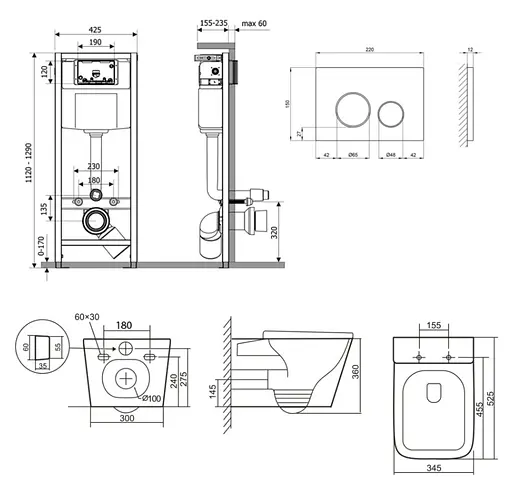 Набір Q-tap Nest 4 в 1 підвісний унітаз Tern Ultra Quiet 525x345x360 + комплект інсталяції QT17332303AW47509 - фото 8