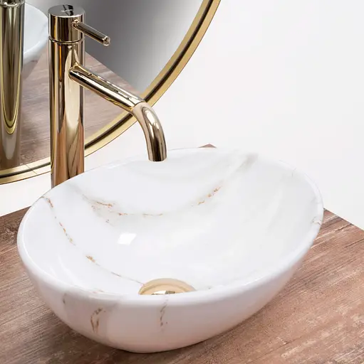 Умивальник Rea Sofia Mini накладний білий мармур REA-U8014, Мармур - фото 2