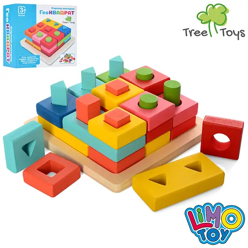 Дерев’яна іграшка Геометрика сортер-вкладиш, геометричні фігури, 16x16x7 см - фото 2