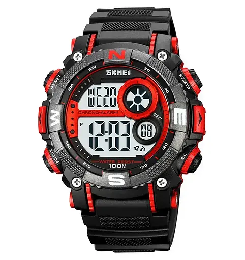 Чоловічий наручний кварцовий годинник Skmei 1887 (Чорний з червоним)
