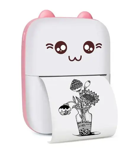 Принтер детский аккумуляторный A-plus Mini printer Cat Ears 8499 Bluetooth Розовый - фото 1