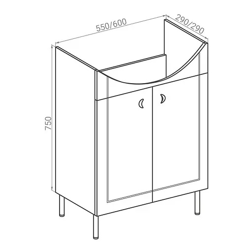 Тумба для підлоги RJ Fort-B з умивальником Arteco K667-024 55 см Білий RJFU010-0155WHSET(RJFU010-0155WH+K667-024) Білий - фото 2