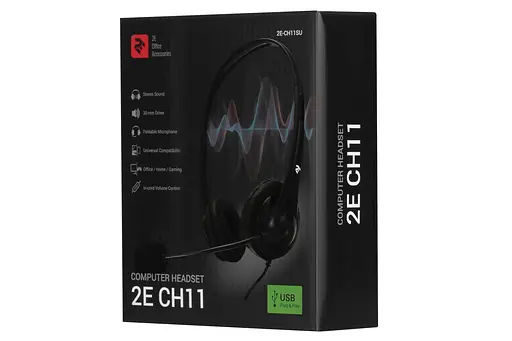 Стереогарнитура для ПК On-ear CH11 USB, omni-mic, 2 м, черный 2E teh0013141 - фото 3