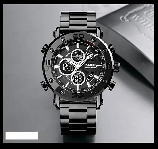 Чоловічий годинник Skmei 1636 з браслетом Чорний з чорним - фото 3