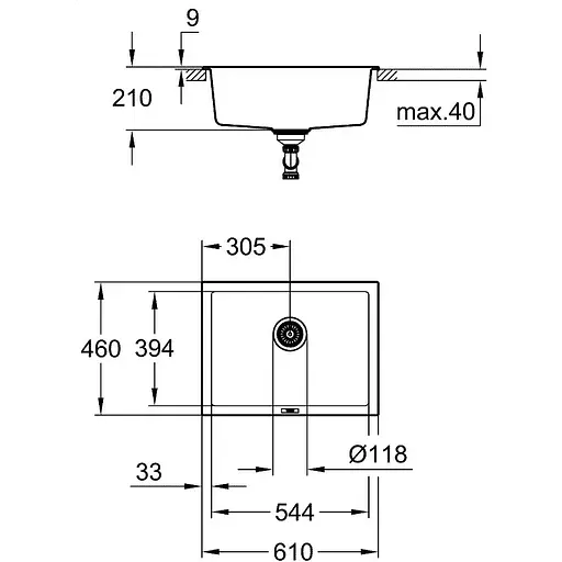 Мийка для кухні Grohe 610 x 457 мм, Granite Black (31655AP0) - фото 2