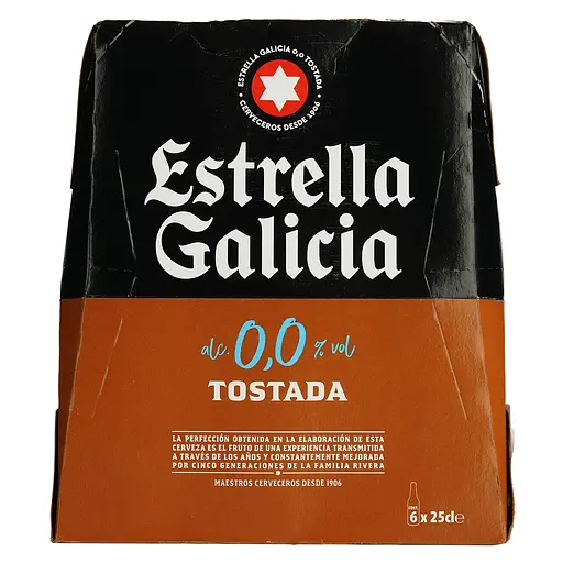 Упаковка пива Estrella Galicia Tostada безалкогольное светлое 0% 1.5 л (0.25 л х 6 шт.) - фото 4
