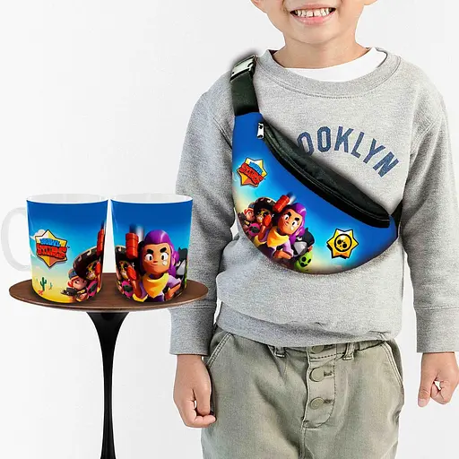 Набор: детская сумка-бананка+кружка Блавл Старс 32х15см,бананка для мальчика через плечо на подарок (00892)