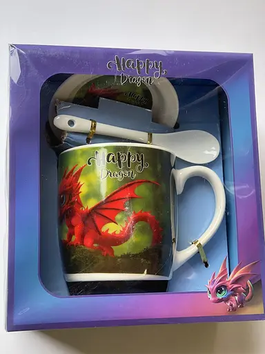Новогодняя чашка Дракон 350 мл с тарелкой и ложкой в коробке kru-nr-dragon-9 Gee! - фото 1